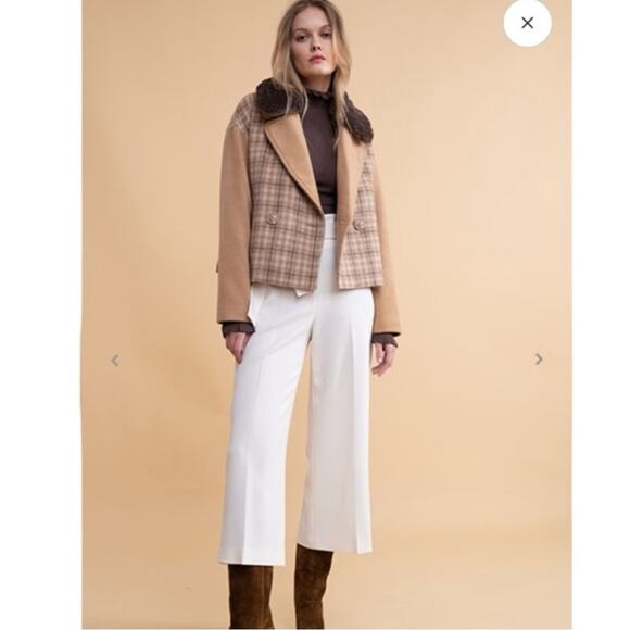 Rachel Parcell Double Breasted Jacket Faux Sherpa Fur Collar Plaid - Picture 7 of 10